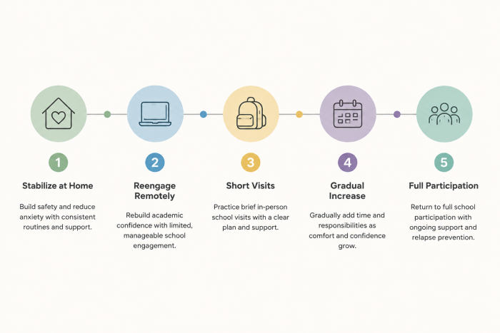 Graded return plan steps for a teen with school refusal