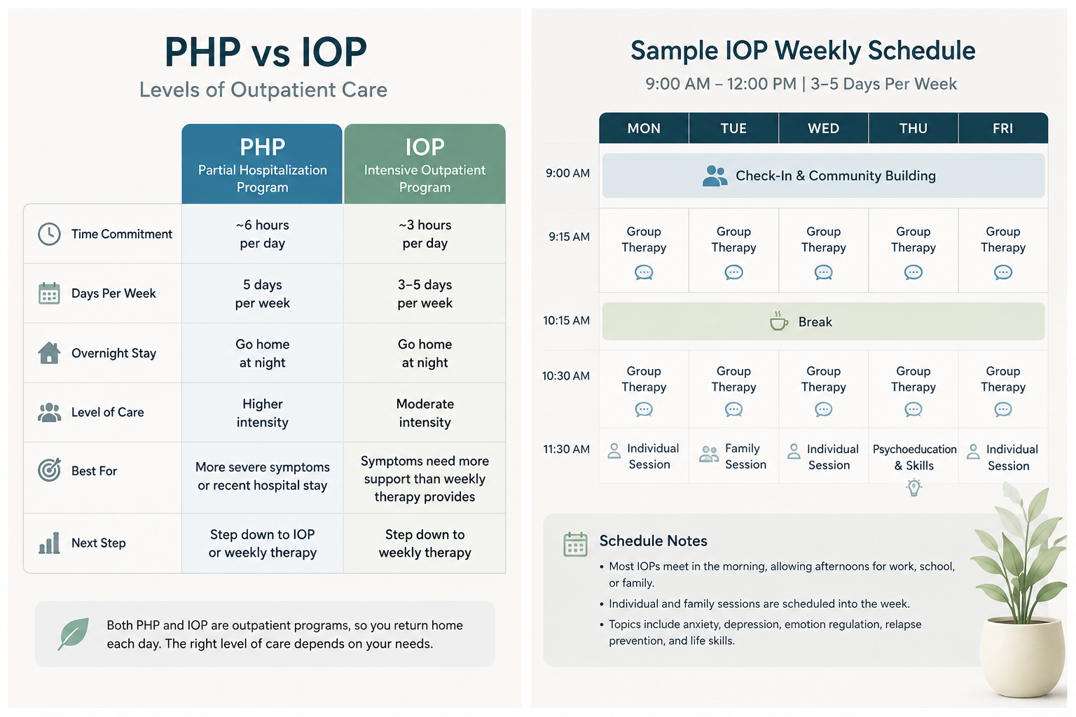 Weekly schedule of an intensive outpatient program